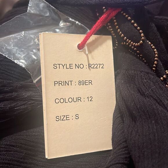 Raga Dominca Black Tassel Maxi Gauze Boho Dress With Gold Beaded Bodice Sz S - Picture 7 of 12